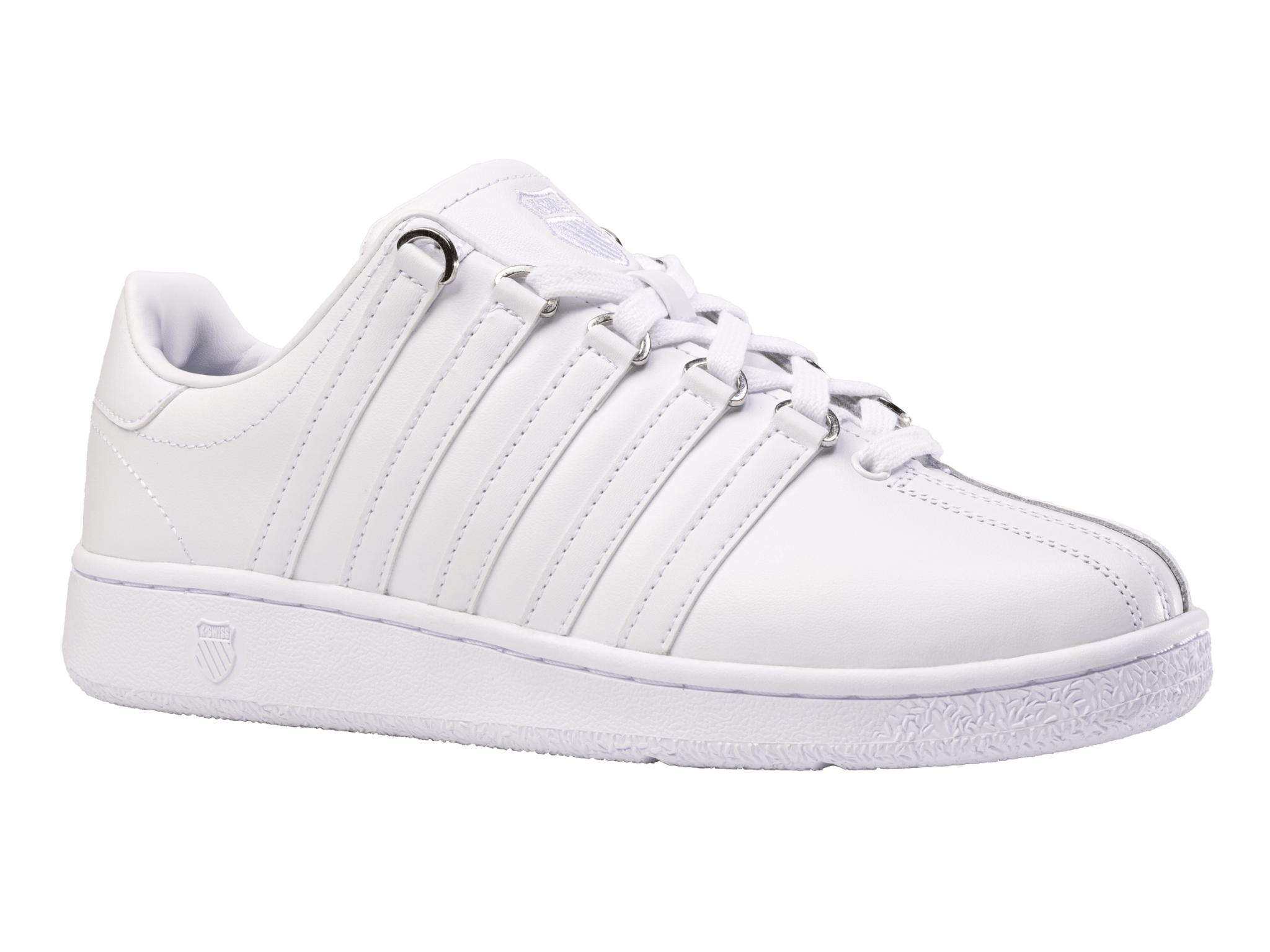 K-Swiss Classic VN in white showing the side profile and five-stripe design