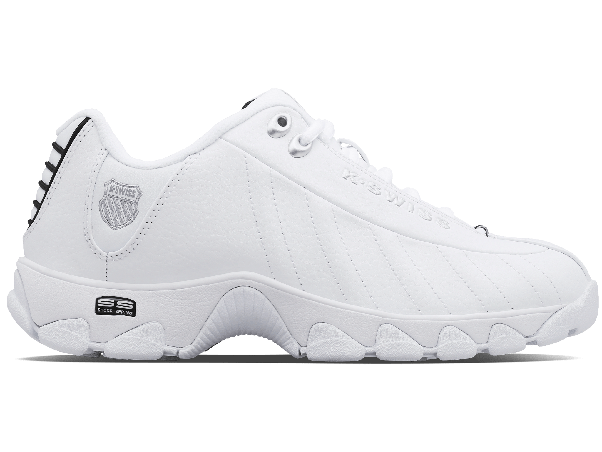 K-Swiss ST329 CMF in white, black and silver with its layered leather upper
