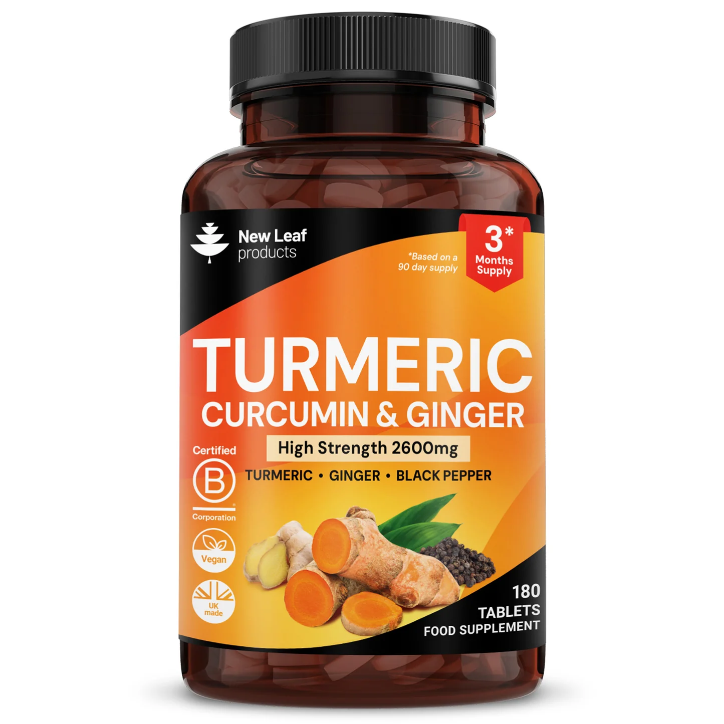 New Leaf Products Turmeric Curcumin and Ginger 180 Tablets