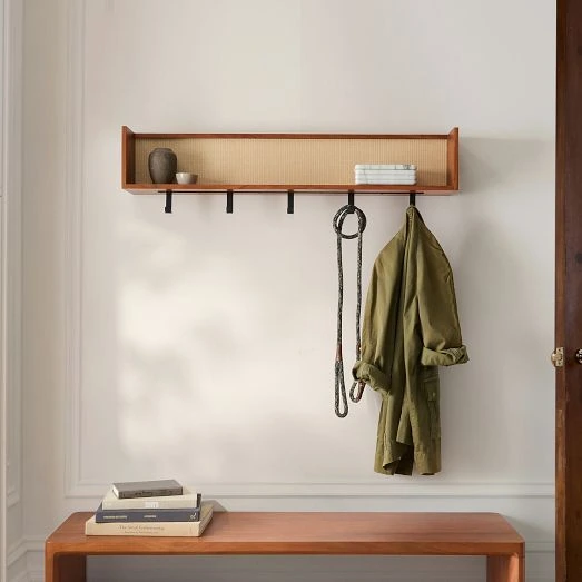 West Elm Douglas Solid Wood Tatami Entry Shelf with Hooks