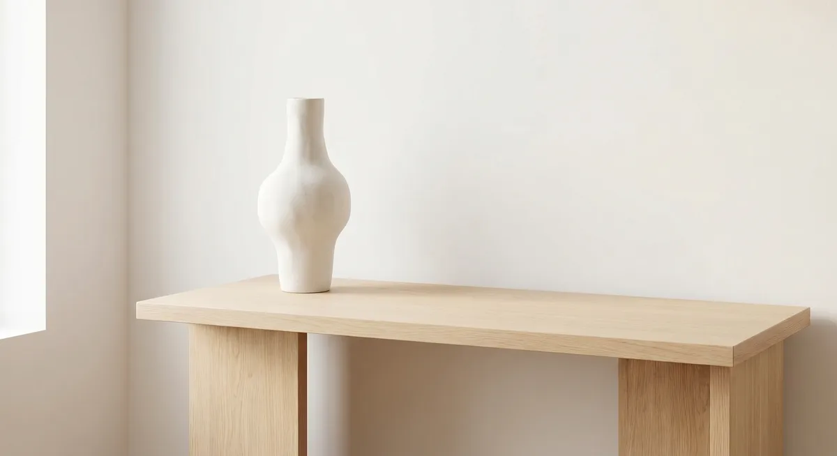 Minimalist console table with a single sculptural vase