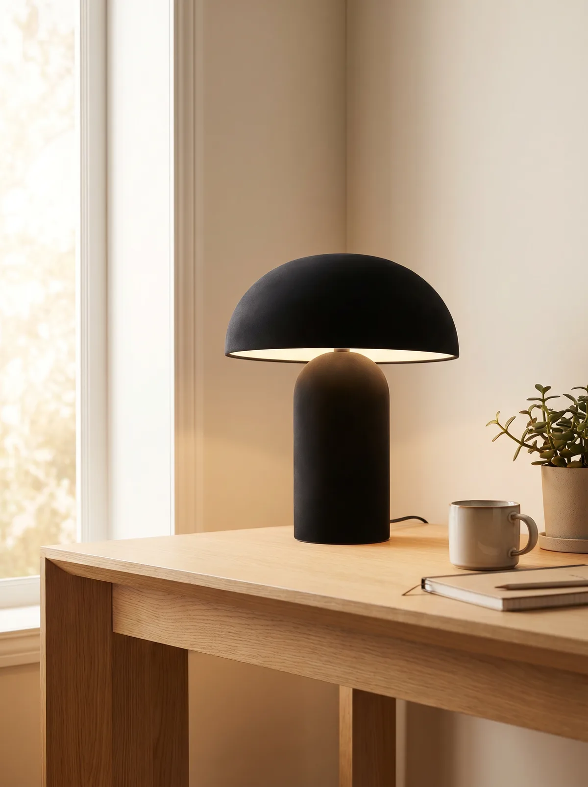 Matte black mushroom dome lamp