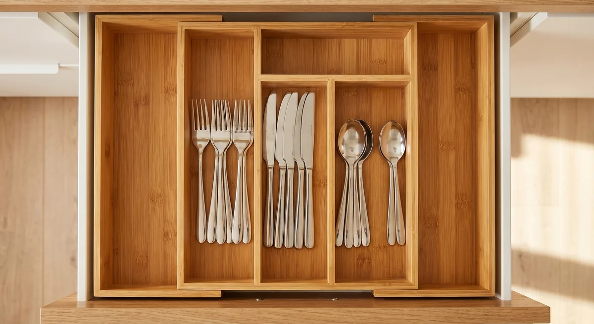 Expandable bamboo utensil tray