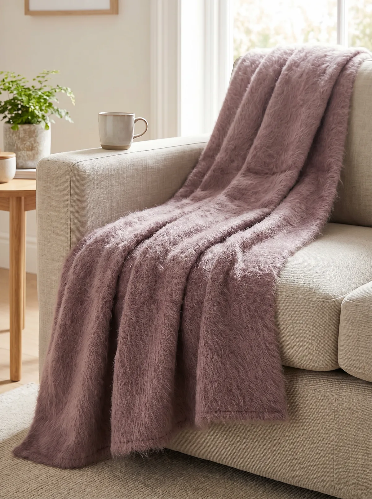 Soft faux mohair throw in a muted tone
